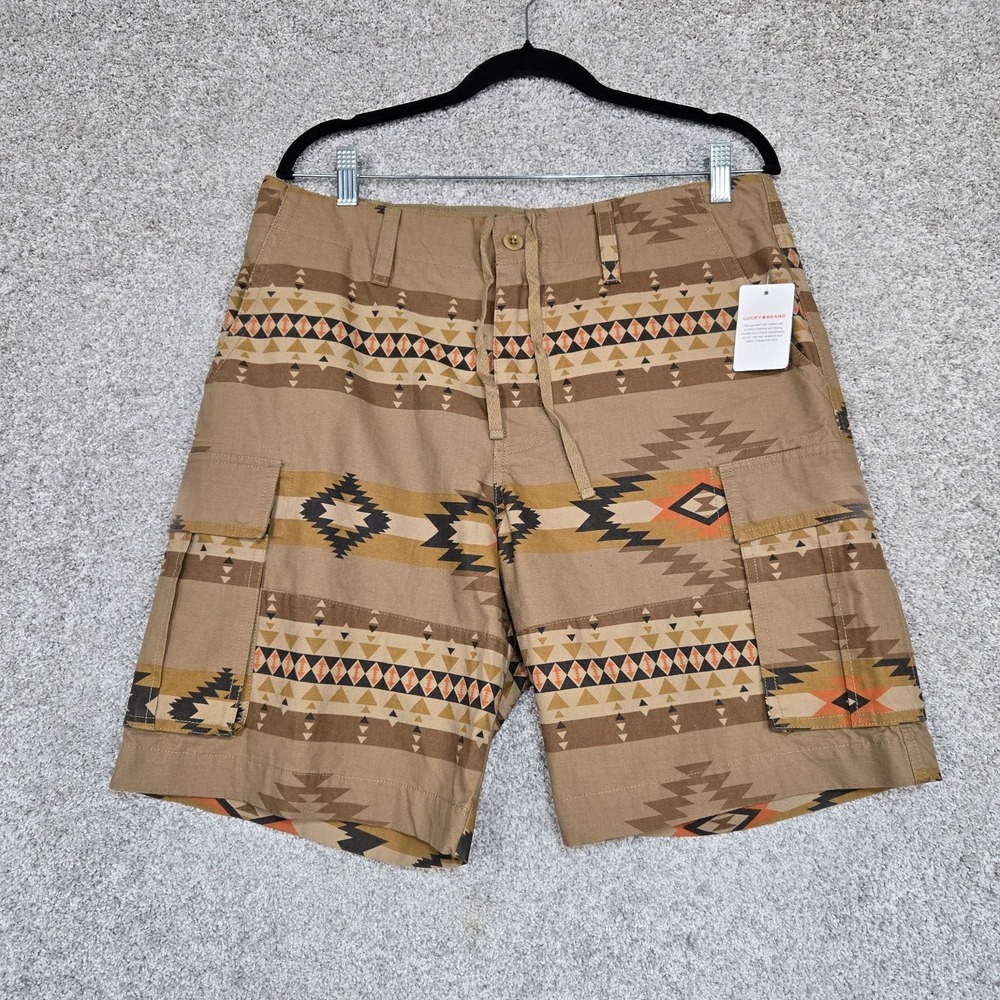 Lucky Brand shorts mens 32 Aztec Southwest Print Cargo brown tribal NEW